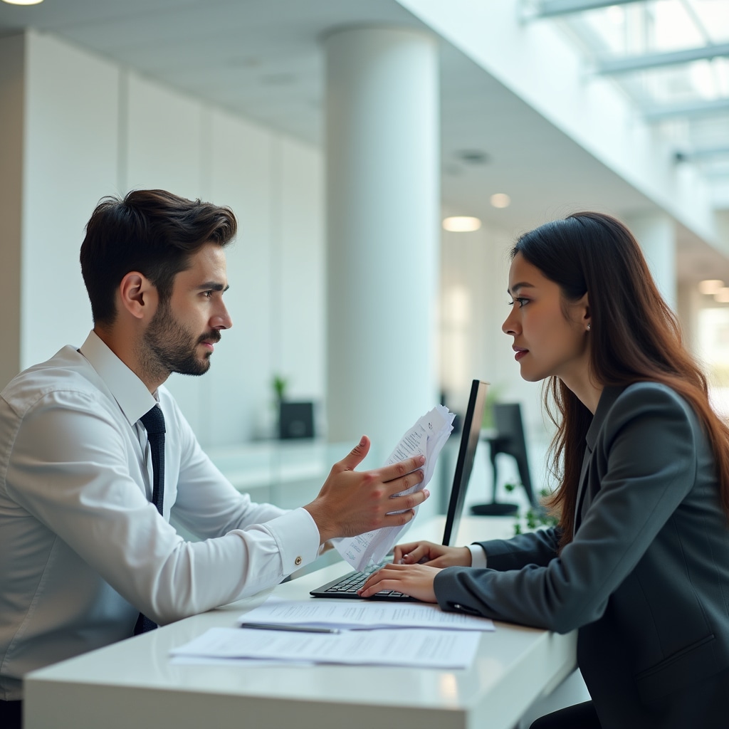 Bank teller assisting customer
