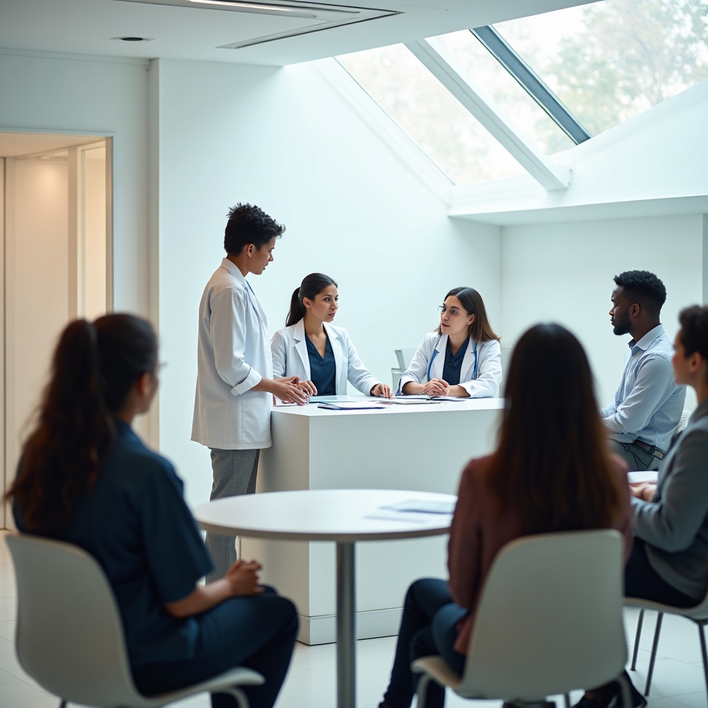 Healthcare reception staff in training workshop