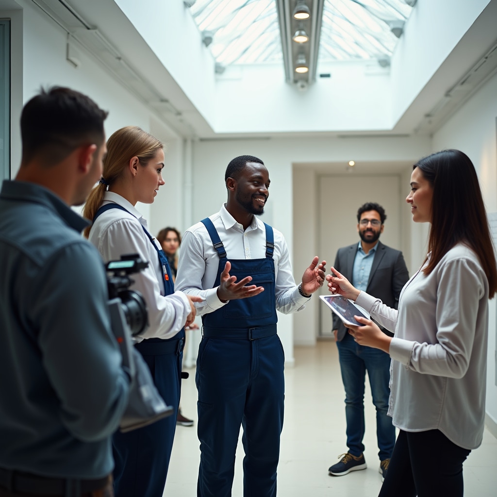 Service company team practicing role-play scenarios